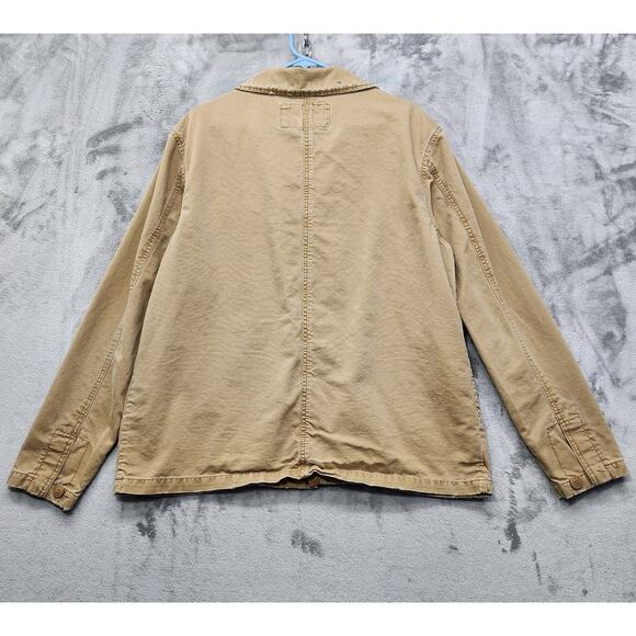 Vintage Mossimo Jacket Mens L Tan Canvas M65 Military Button Zip Distressed - Picture 3 of 12